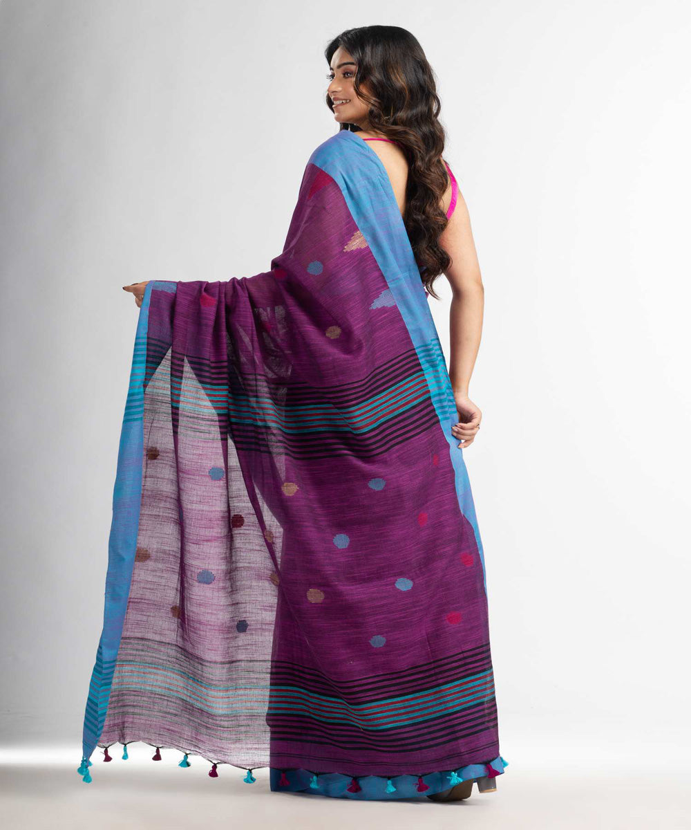 Purple handwoven bengal cotton saree