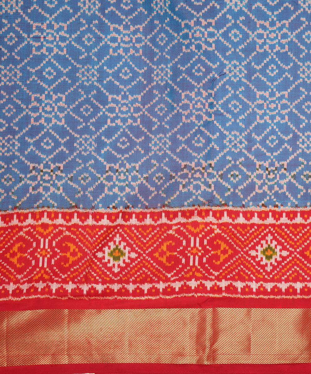 Grey red silk handloom pochampally ikat saree