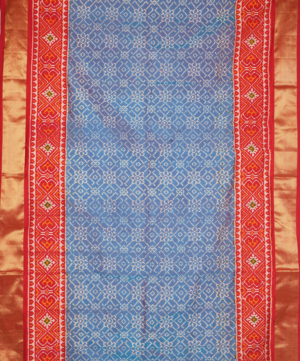 Grey red silk handloom pochampally ikat saree