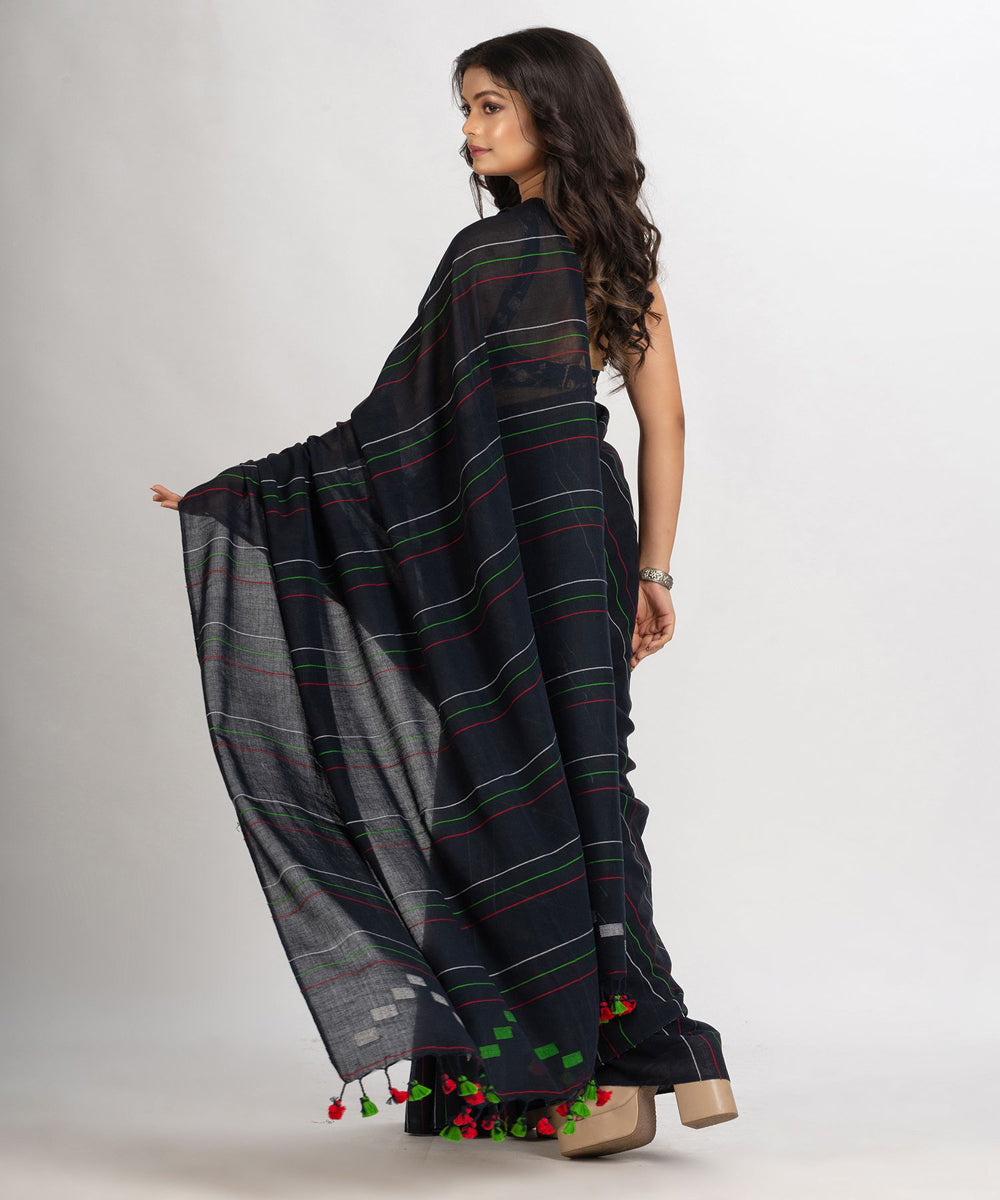 Black handwoven cotton bengal saree