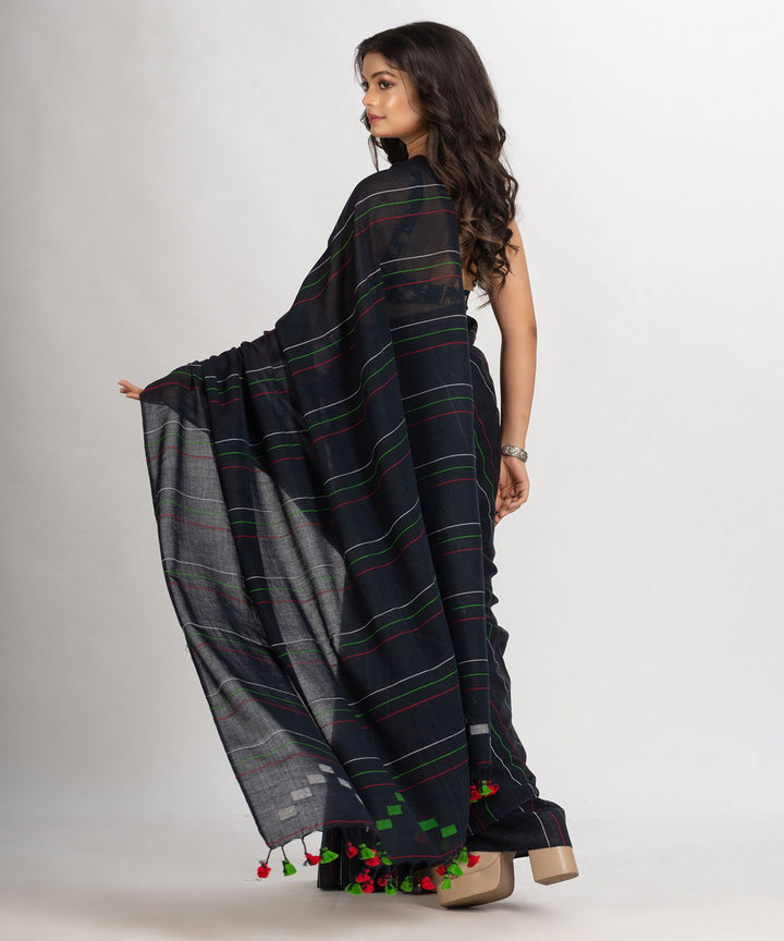 Black handwoven cotton bengal saree