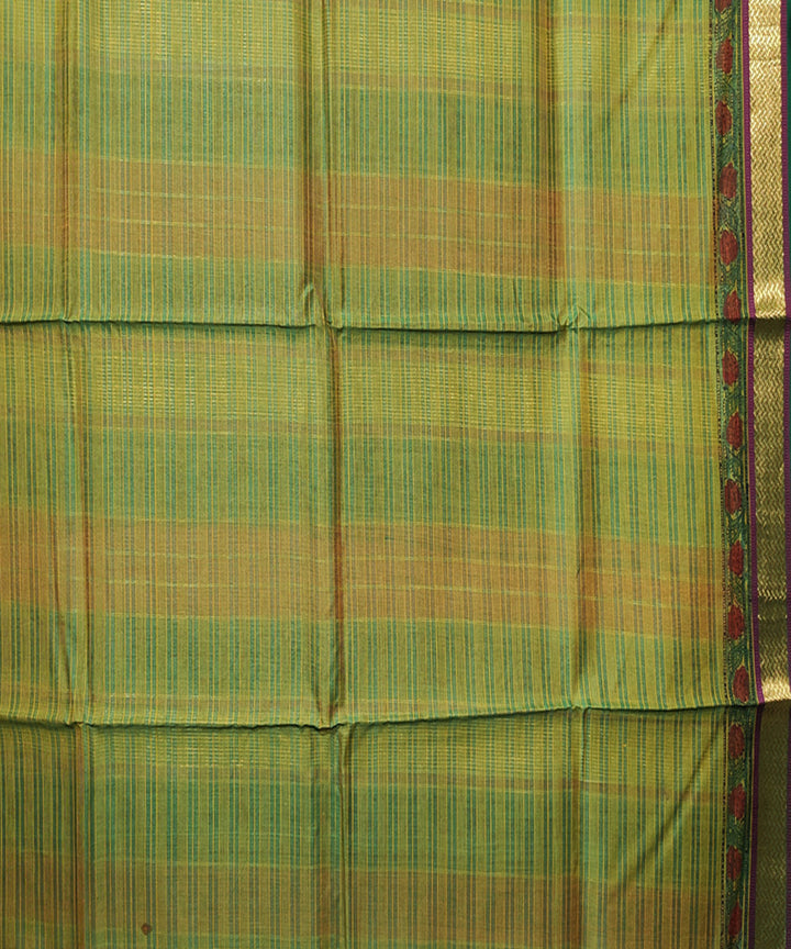 Red green hand block printed maheshwari cotton silk saree