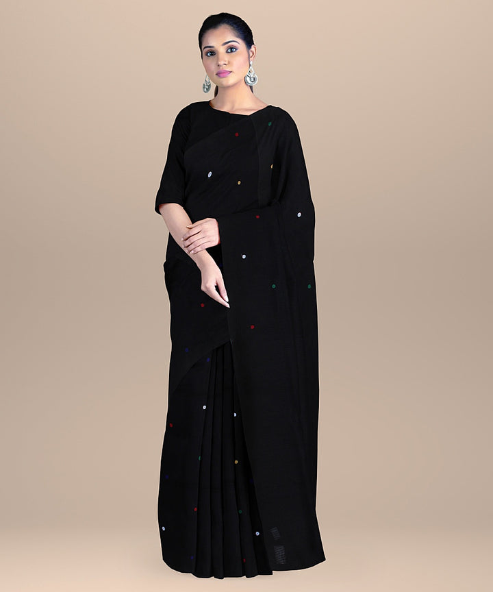 Black handwoven cotton bengal saree