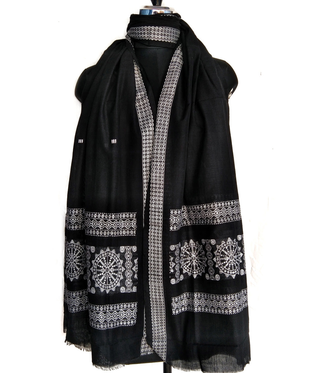 Black white handwoven cotton bomkai dupatta