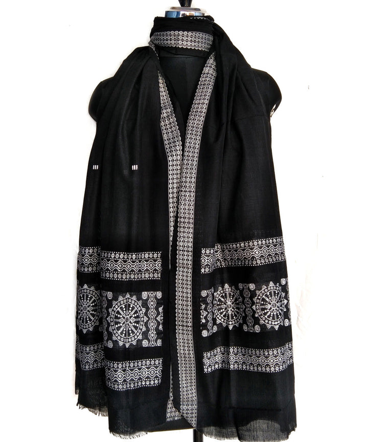 Black white handwoven cotton bomkai dupatta