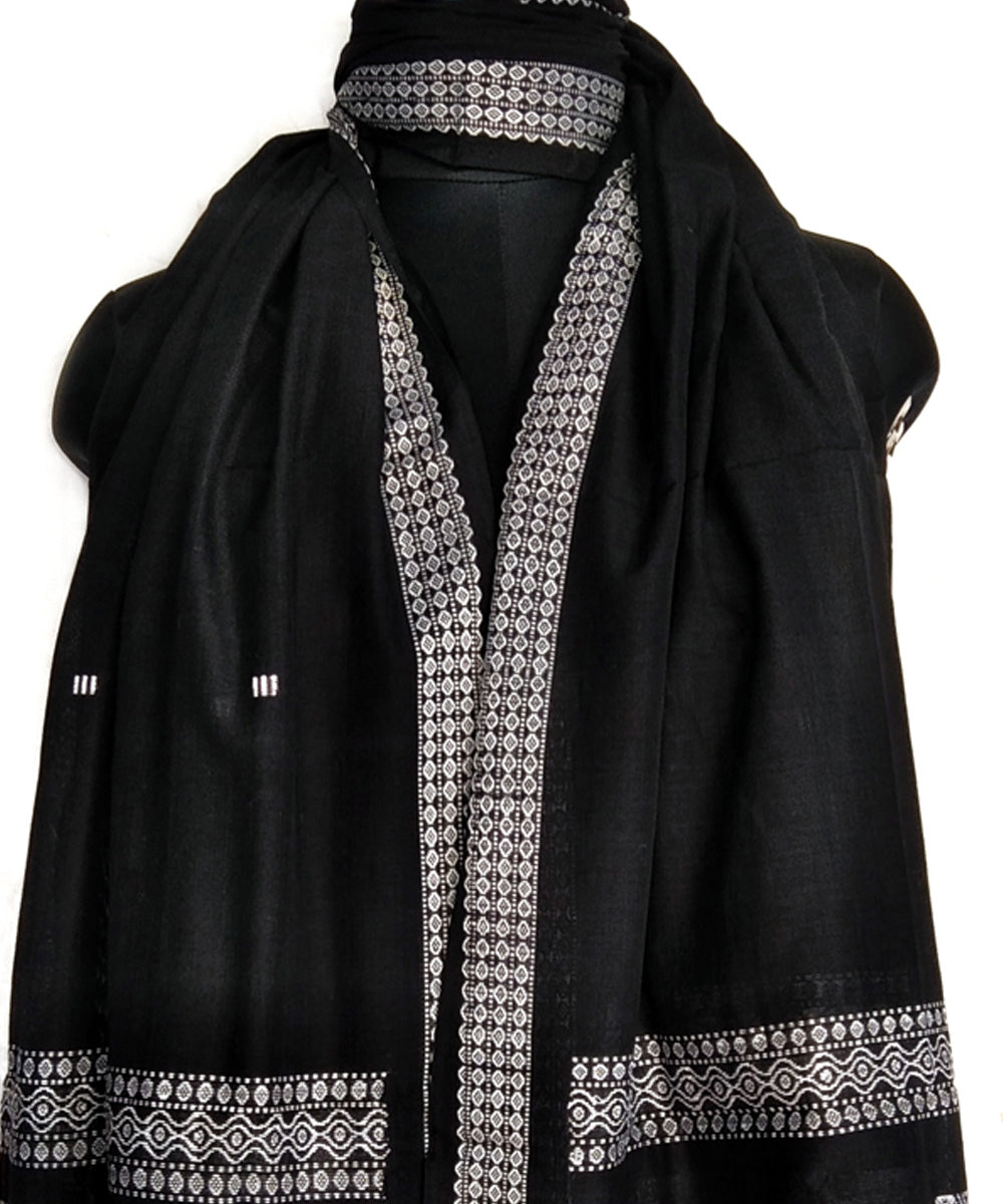 Black white handwoven cotton bomkai dupatta