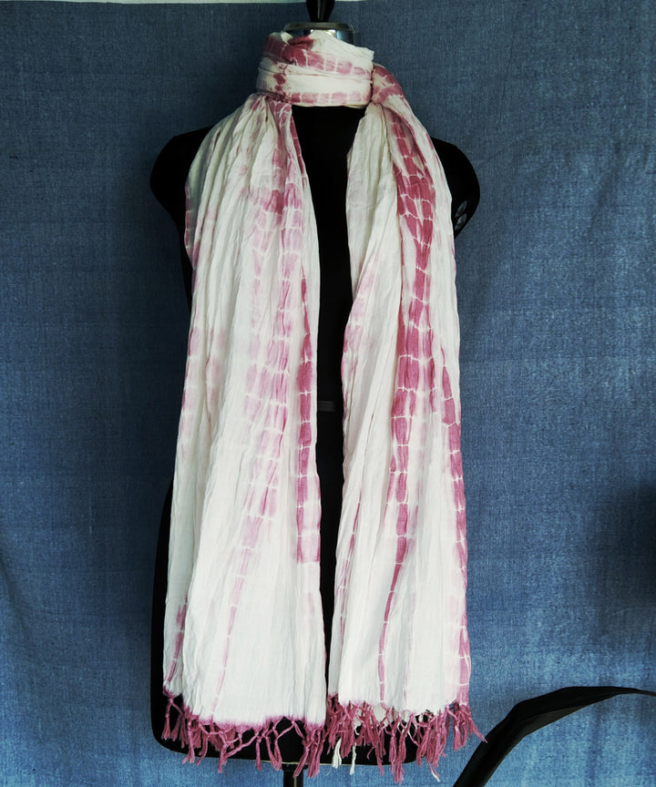 White pink cotton tie dyed dupatta