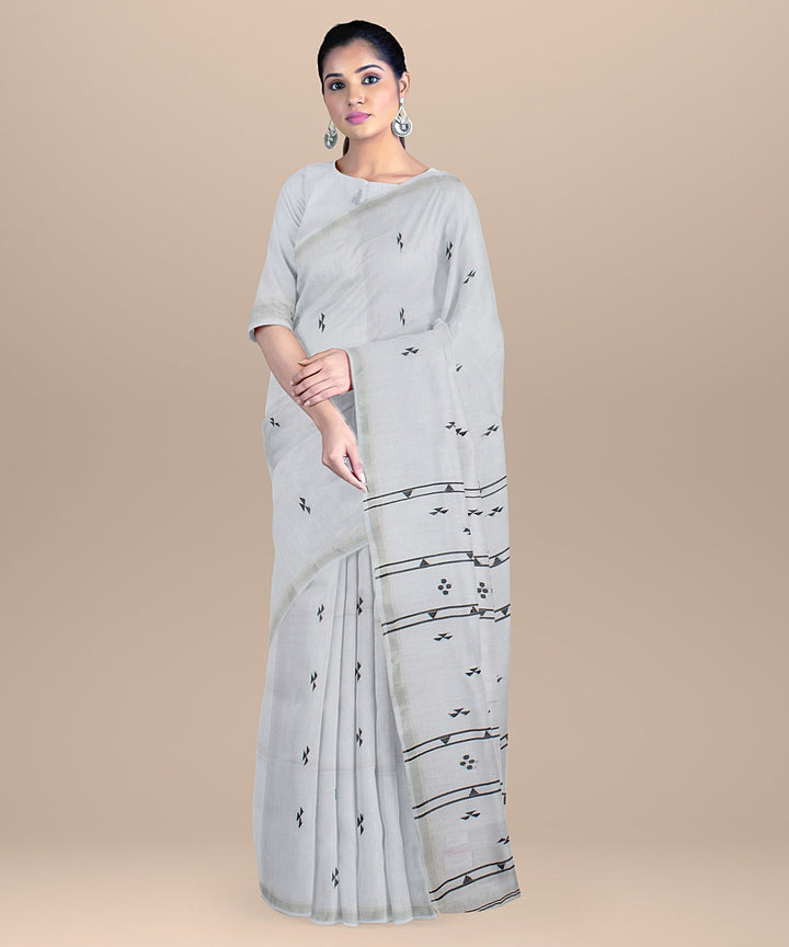 White black handloom bengal cotton saree