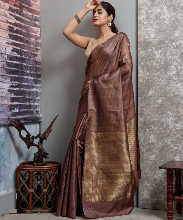 Brown handwoven tussar silk chhatisgarh saree