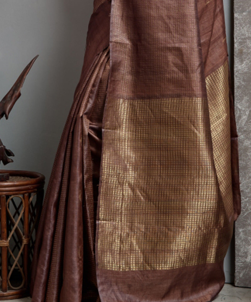 Brown handwoven tussar silk chhatisgarh saree