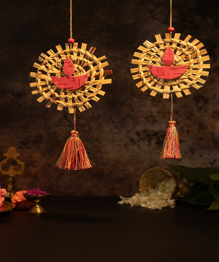 Mandala Diya Handcrafted Bamboo Hanging - Set of 2