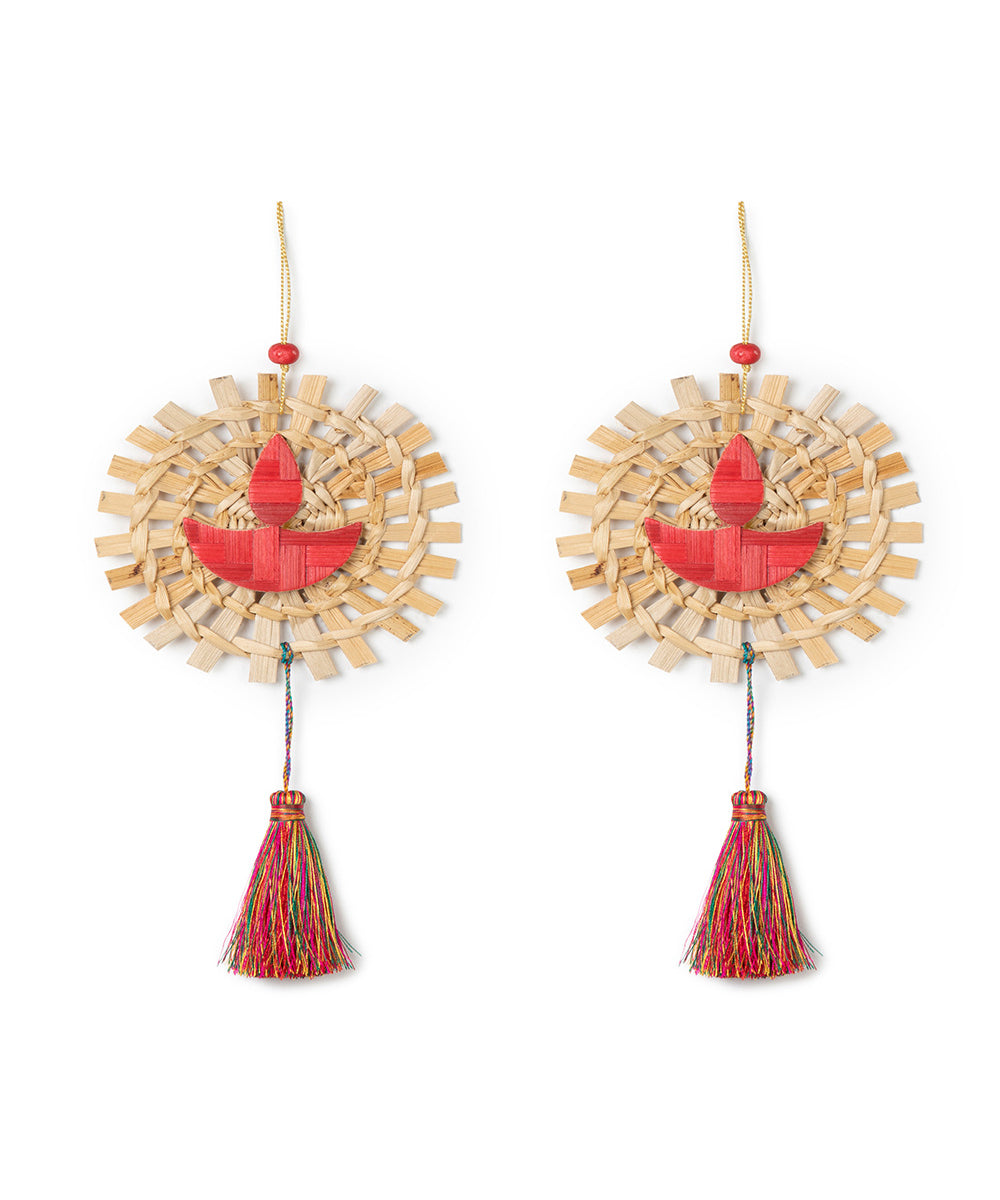 Mandala Diya Handcrafted Bamboo Hanging - Set of 2