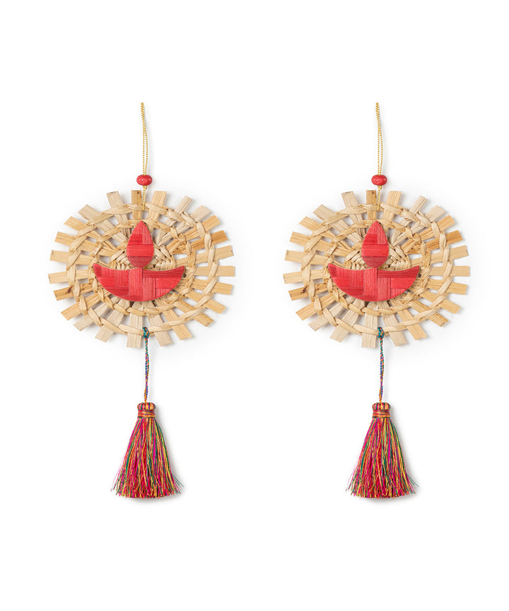 Mandala Diya Handcrafted Bamboo Hanging - Set of 2