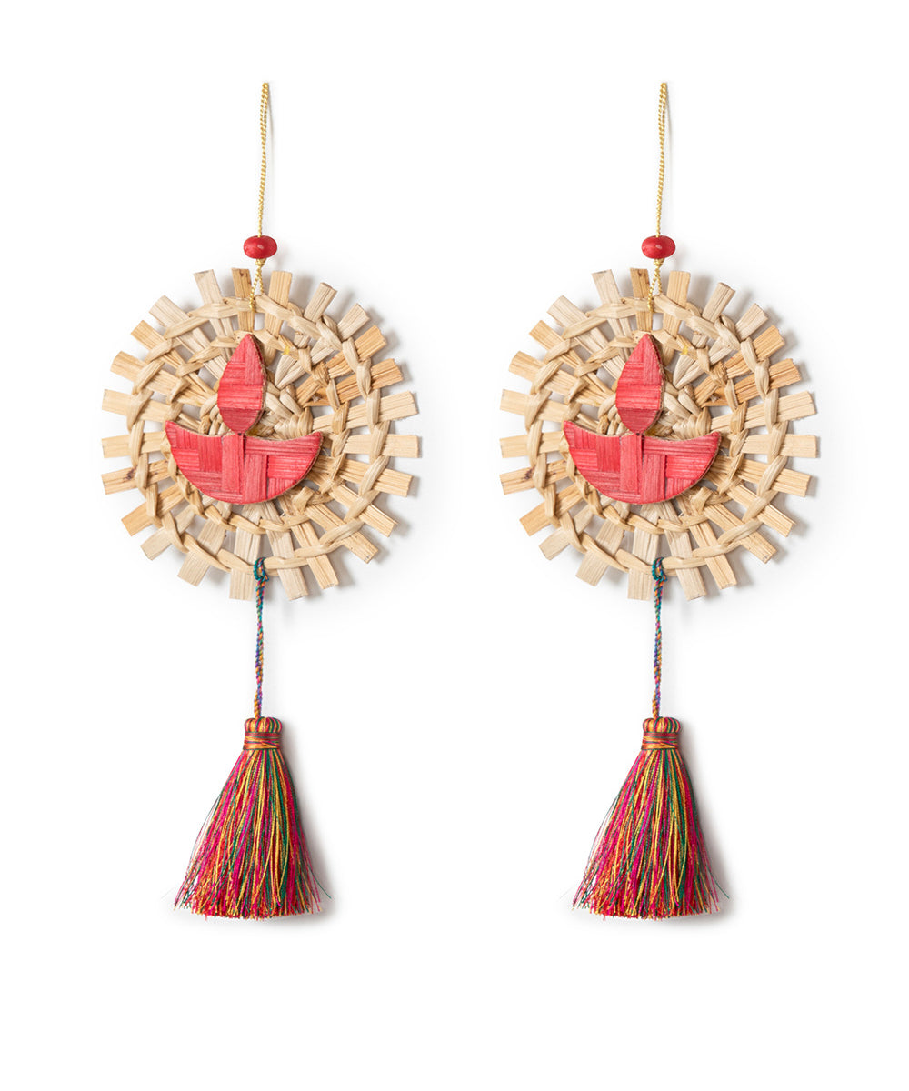 Mandala Diya Handcrafted Bamboo Hanging - Set of 2