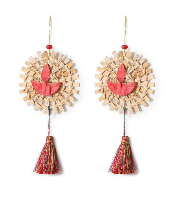 Mandala Diya Handcrafted Bamboo Hanging - Set of 2