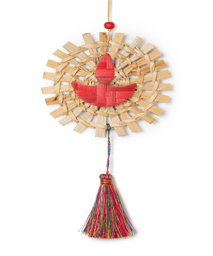 Mandala Diya Handcrafted Bamboo Hanging - Set of 2
