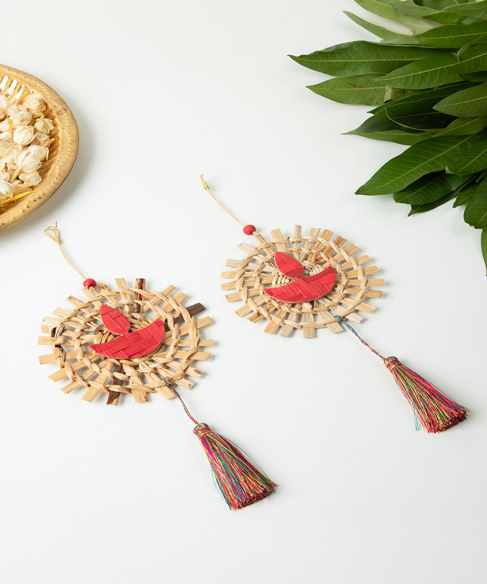 Mandala Diya Handcrafted Bamboo Hanging - Set of 2