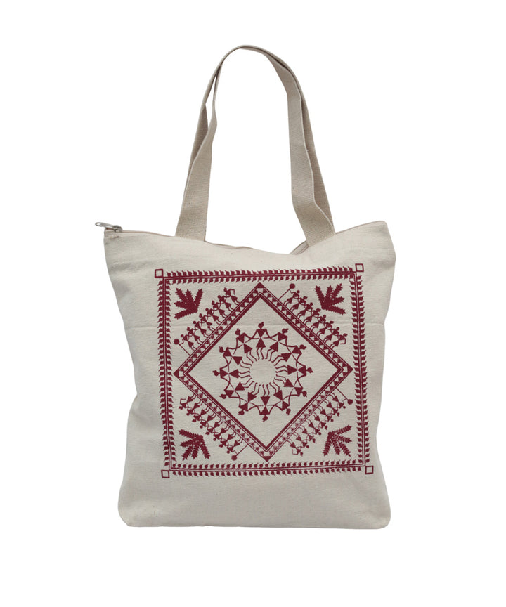 Red white cotton handloom warli bag