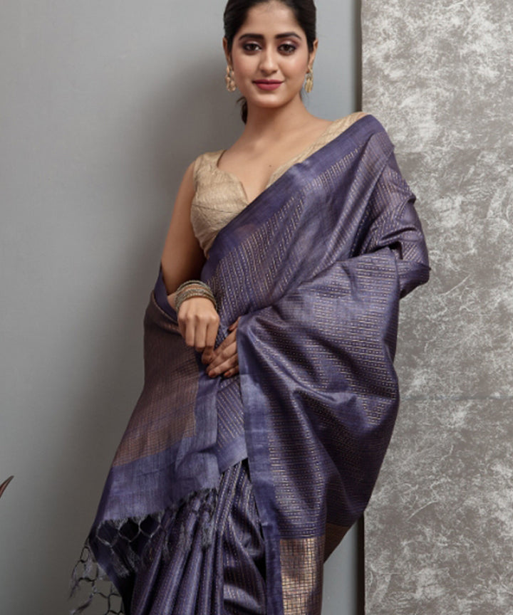 Deep blue  handwoven chhatisgarh tussar silk saree