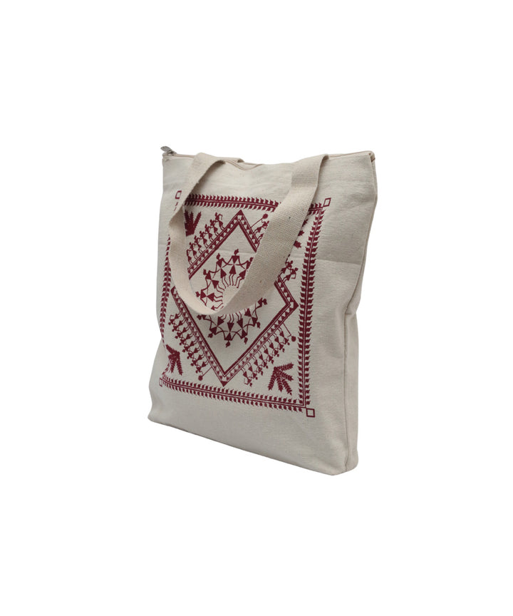 Red white cotton handloom warli bag