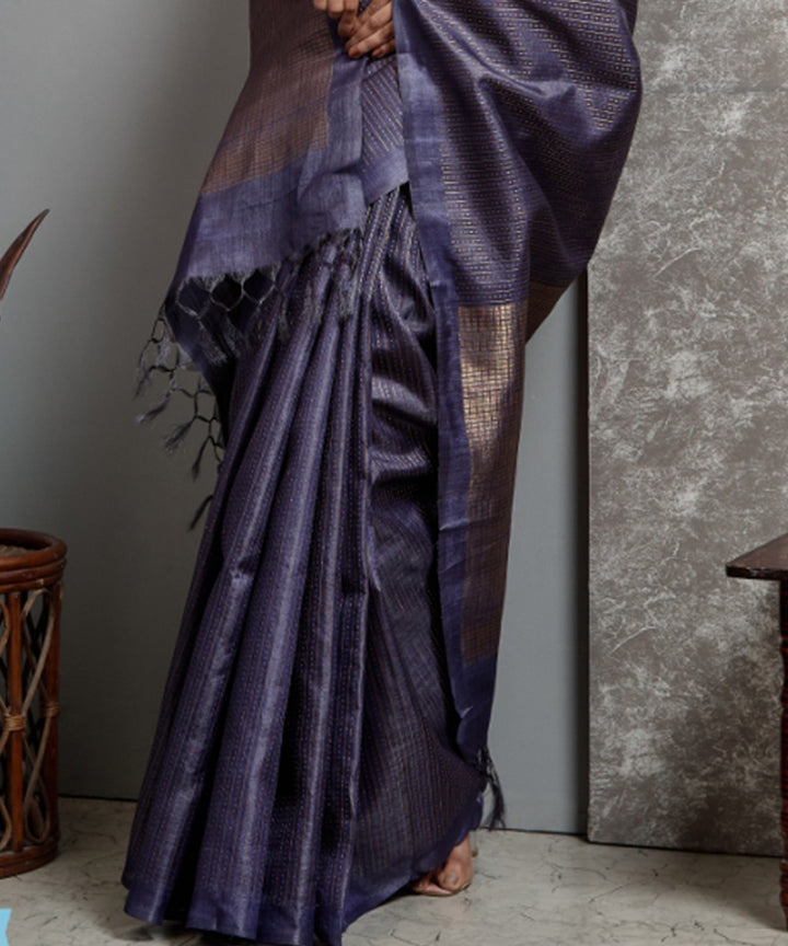 Deep blue  handwoven chhatisgarh tussar silk saree