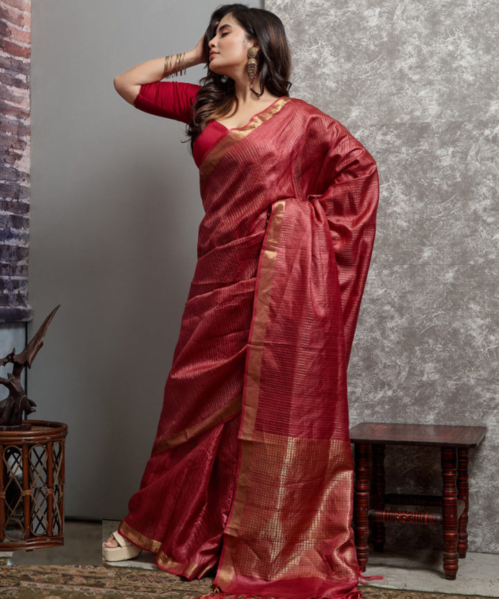 Red handloom tussar silk chhatisgarh saree
