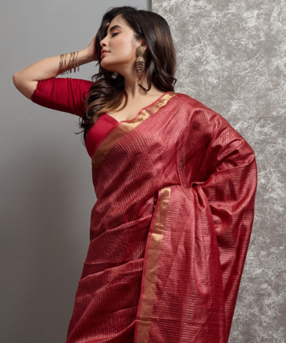 Red handloom tussar silk chhatisgarh saree