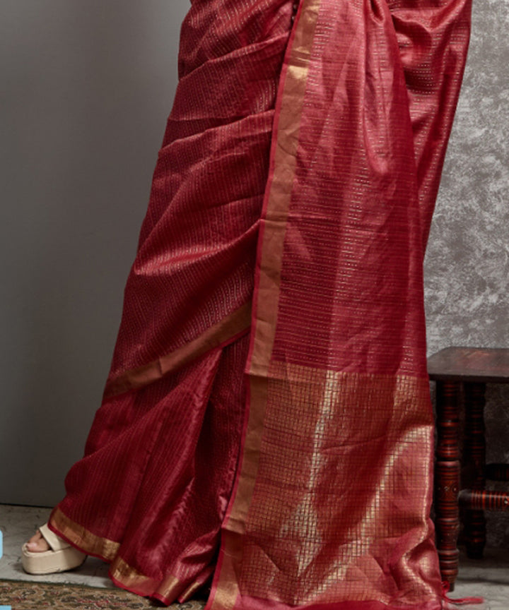 Red handloom tussar silk chhatisgarh saree