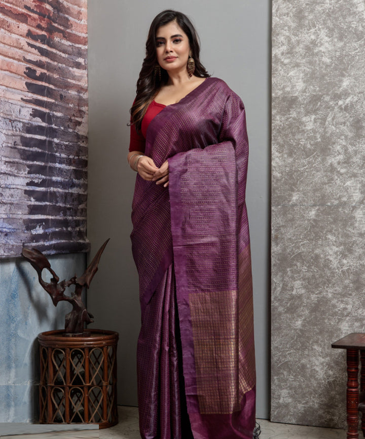 Purple handwoven chhatisgarh tussar silk saree