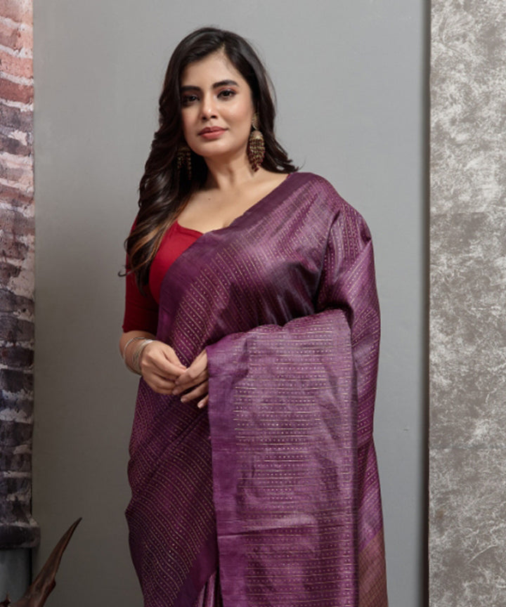 Purple handwoven chhatisgarh tussar silk saree