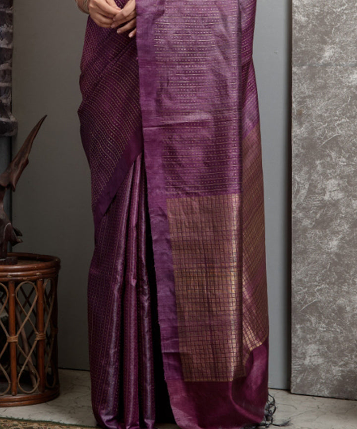 Purple handwoven chhatisgarh tussar silk saree