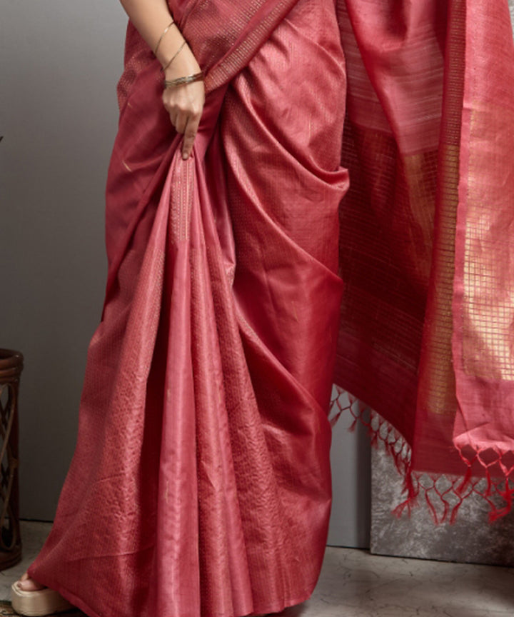 Bright red  handwoven chhatisgarh tussar silk saree