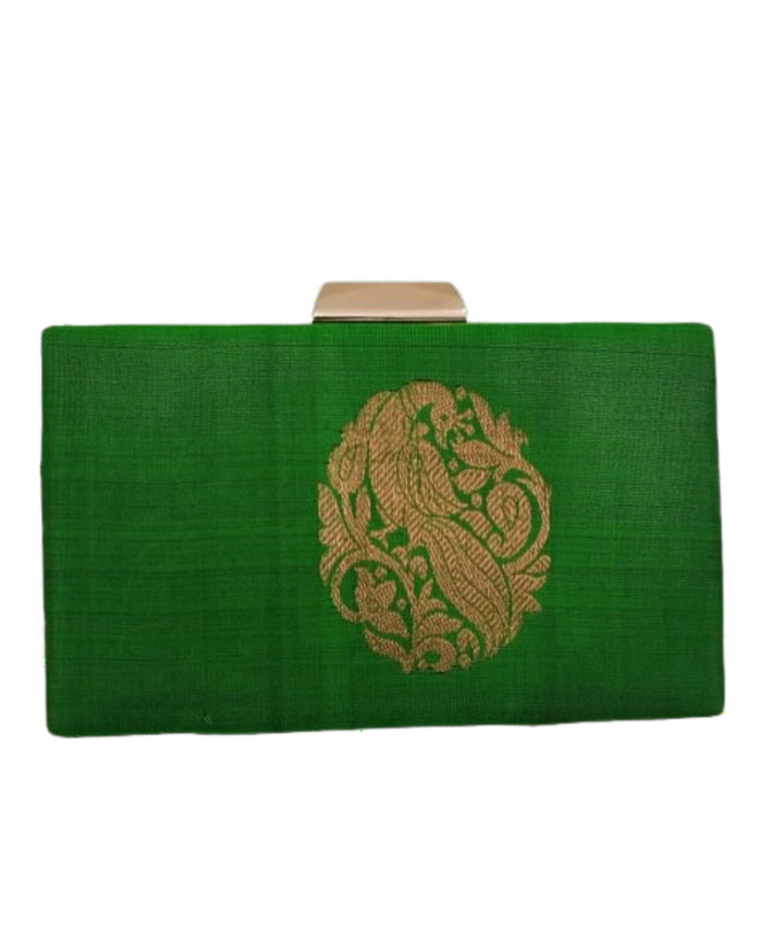 Green handcrafted silk clutch