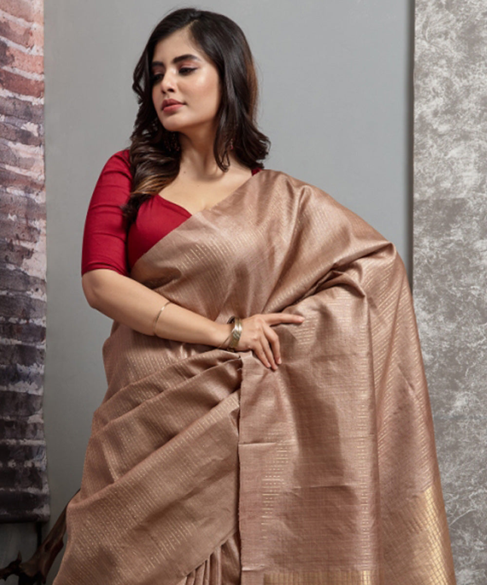 Beige chhatisgarh tussar silk handwoven saree