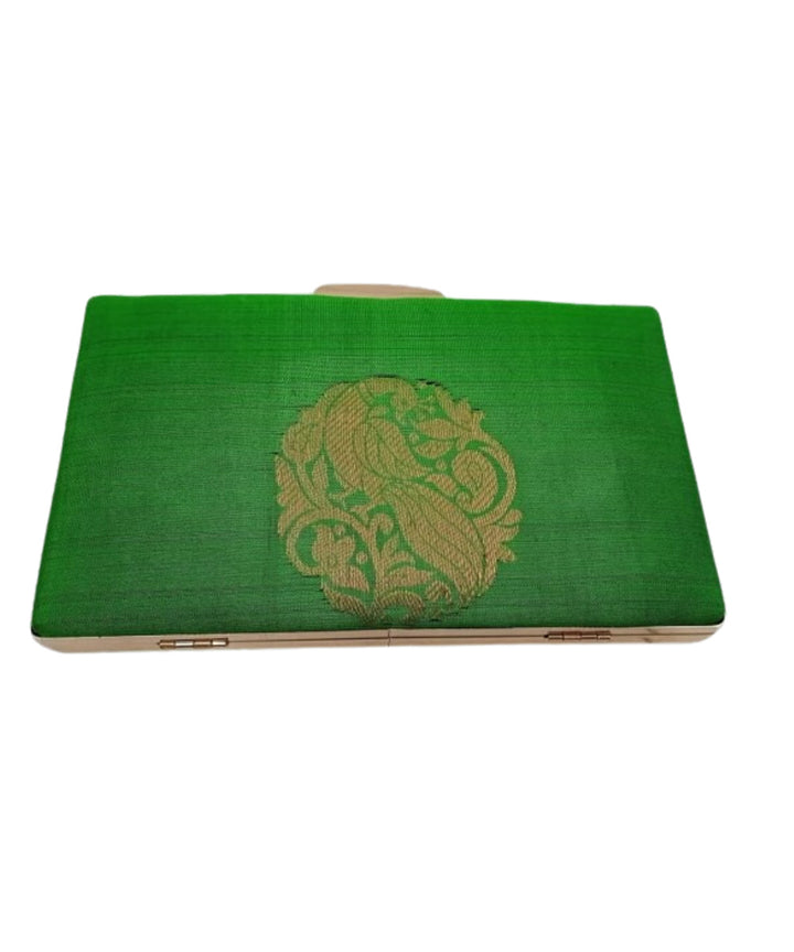 Green handcrafted silk clutch