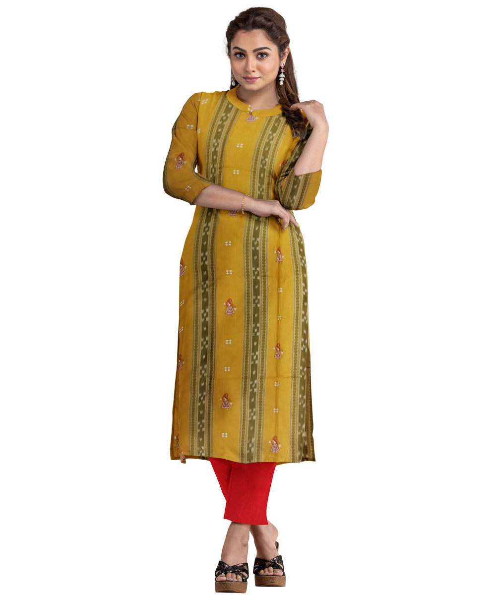 Yellow red hand woven cotton nuapatna dress material