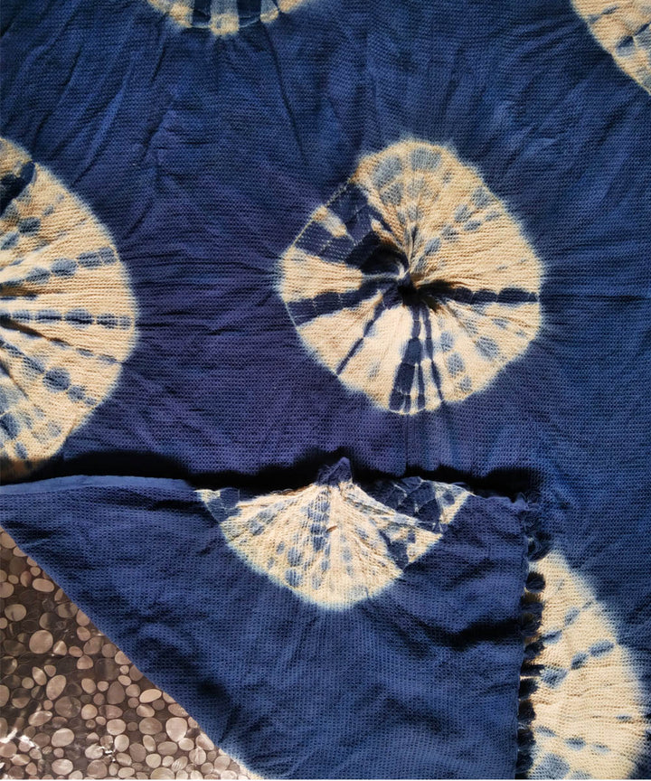 Navy blue white tie dyed cotton towel