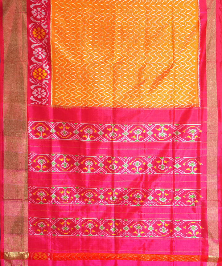 Orange pink handwoven pochampally ikat silk saree