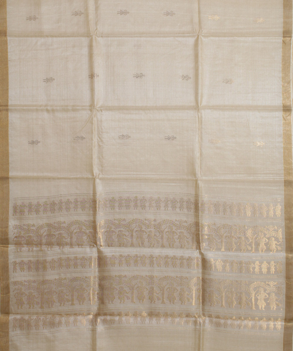 Beige chhattisgarh tussar silk handwoven saree