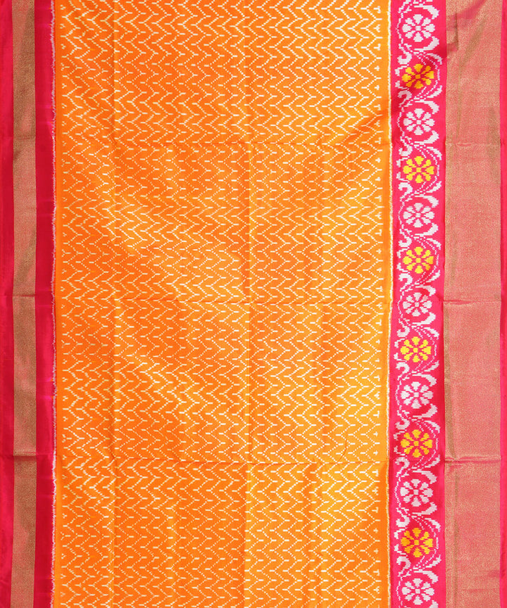 Orange pink handwoven pochampally ikat silk saree