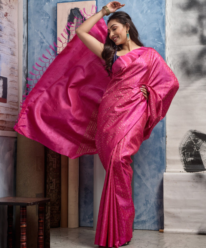 Pink handloom chhatisgarh tussar silk saree