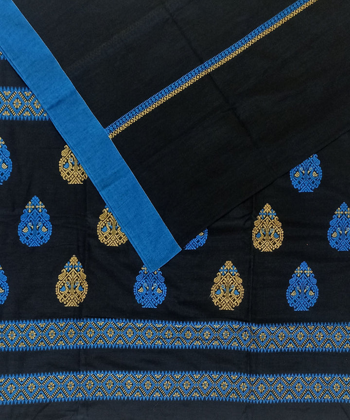 Black blue cotton handloom bengal saree