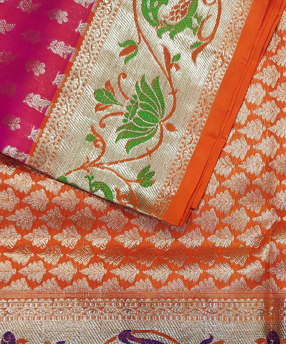 Pink orange silk handloom venkatagiri saree