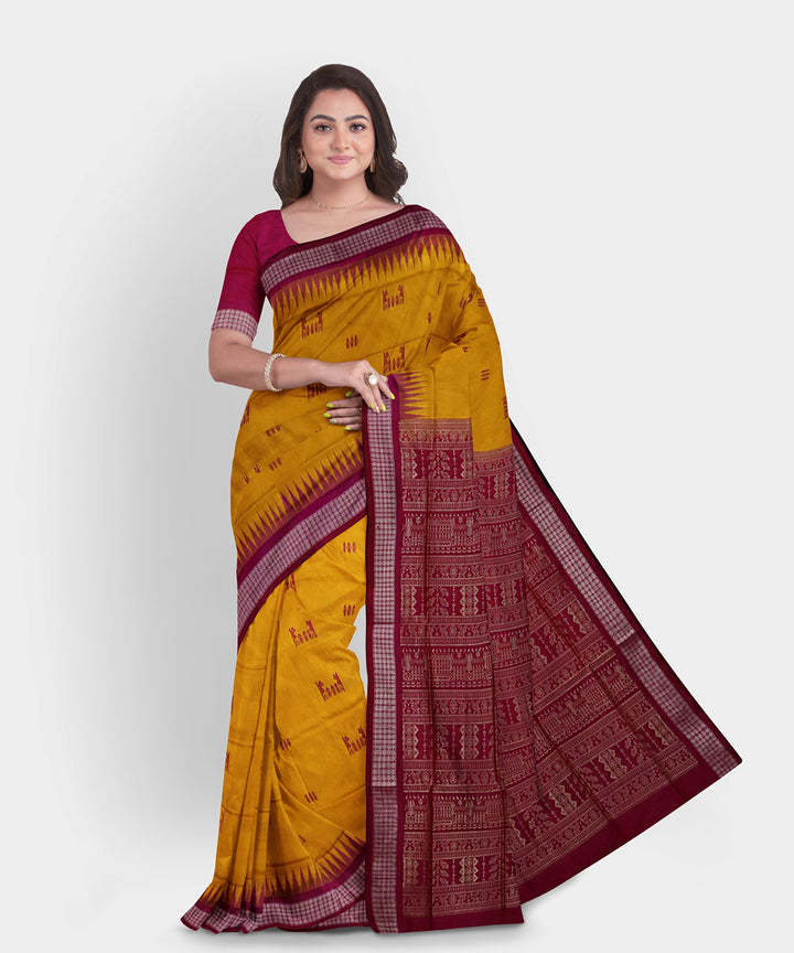 Indian yellow multicolor silk handwoven bomkai saree