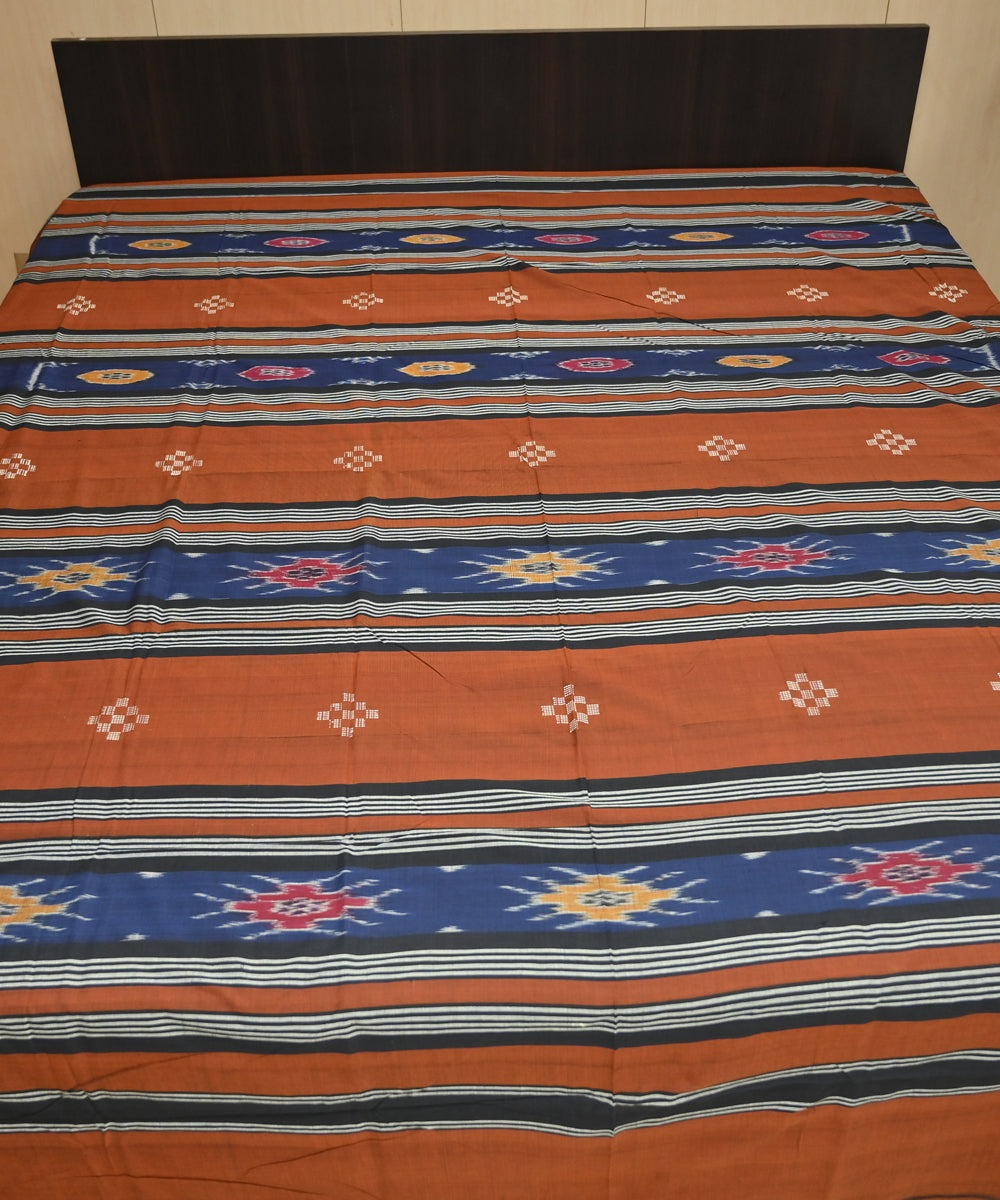 Flame dark blue traditional ikat handmade sambalpuri cotton bedsheet