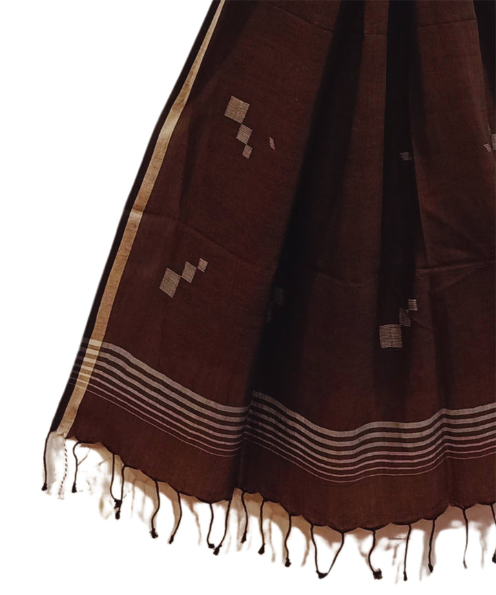 Dark brown handwoven jamdani cotton stole