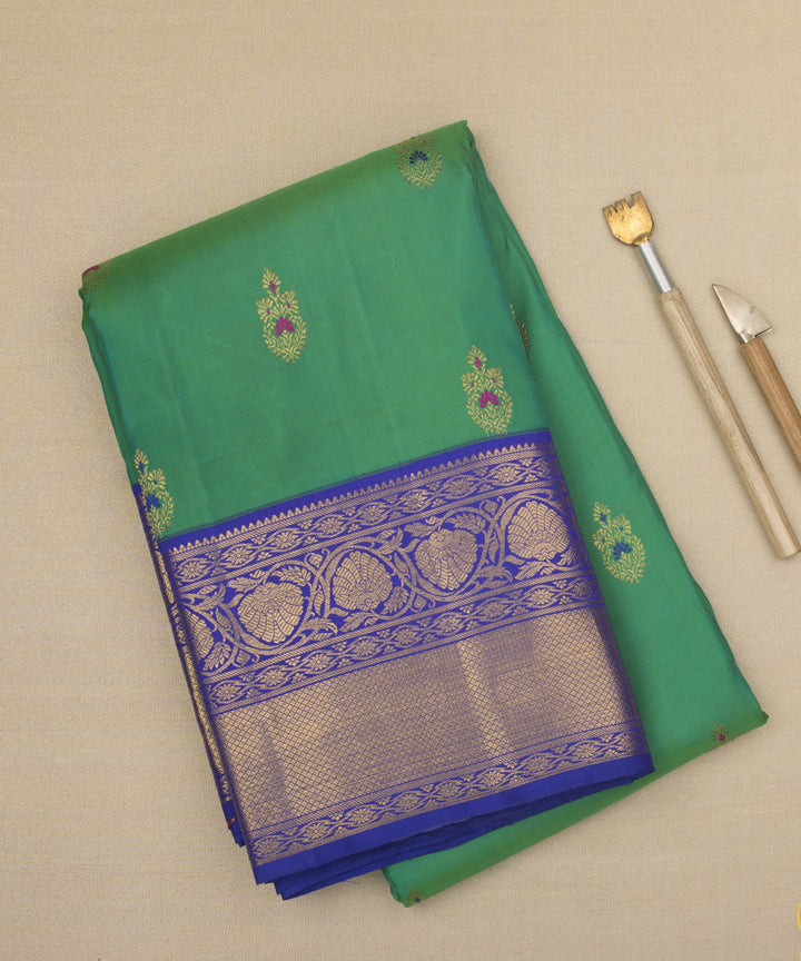 Green with blue handwoven kanjivaram silk saree
