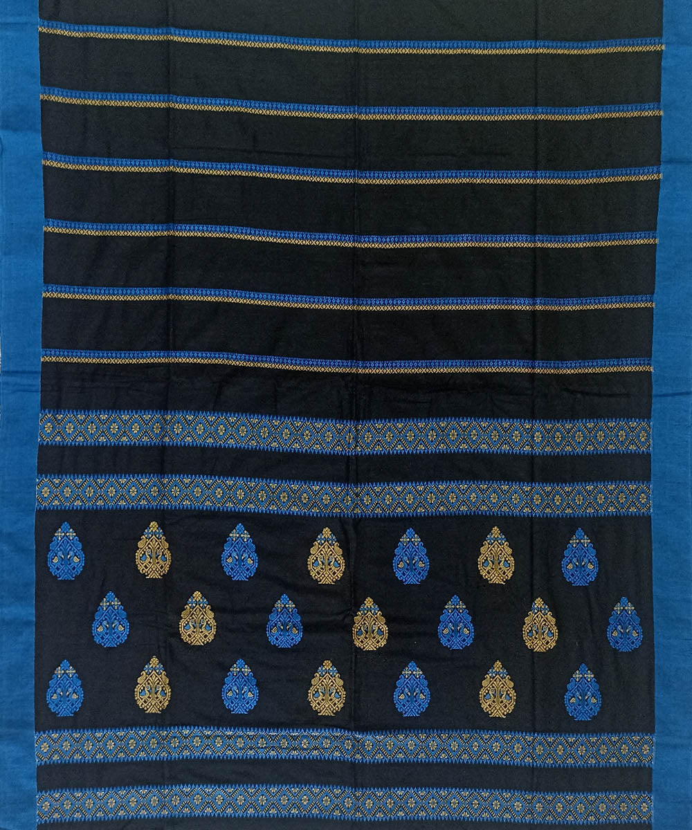 Black blue cotton handloom bengal saree