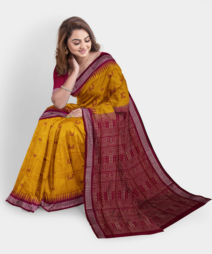 Indian yellow multicolor silk handwoven bomkai saree