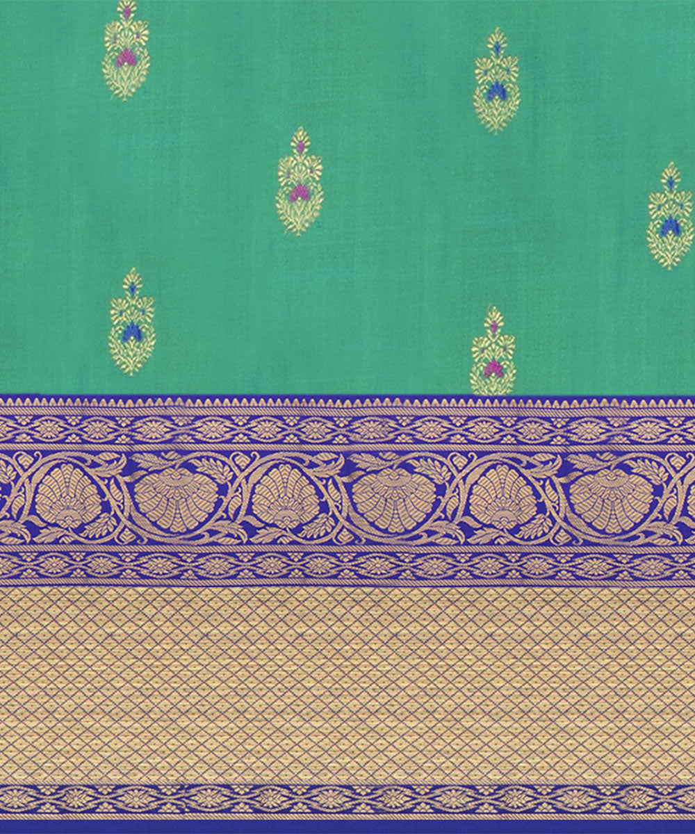 Green with blue handwoven kanjivaram silk saree